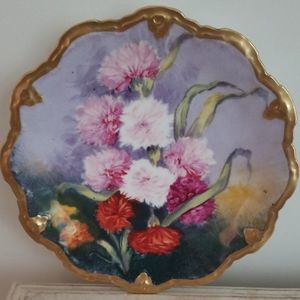 Vintage Limoges Gold Trimmed Dianthus Plate Limoges, France.